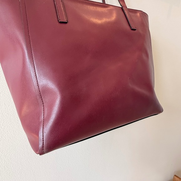 Kate Spade New York Burgundy Leather Large Tote Bag Minimalist Work Chic Preppy - Picture 12 of 15